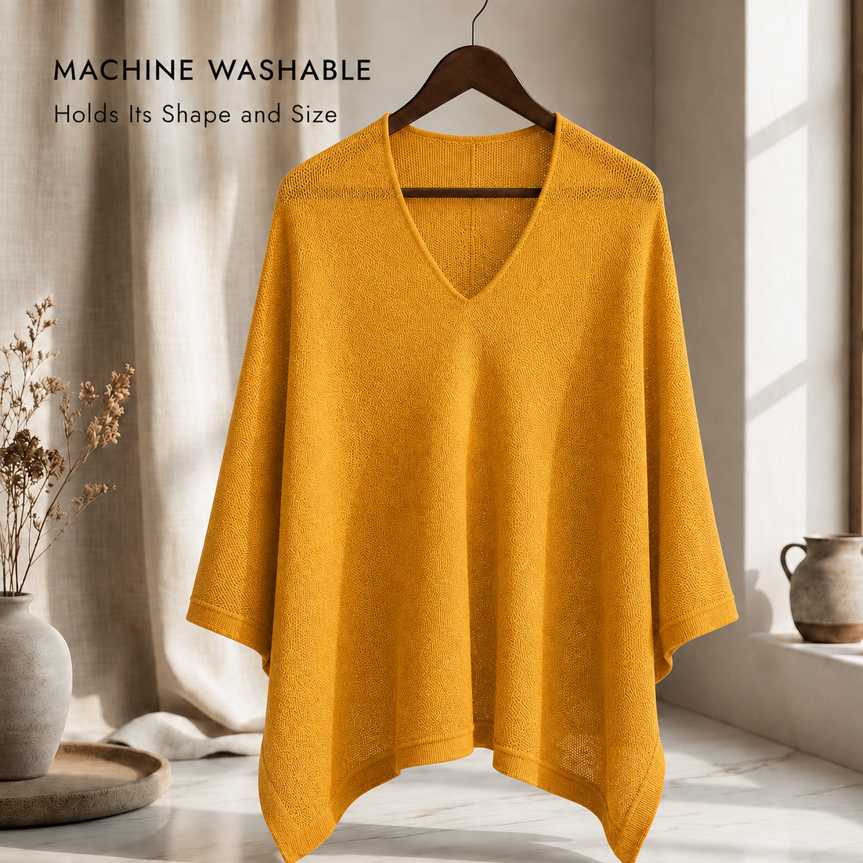 Warm Mustard Poncho - Machine washable