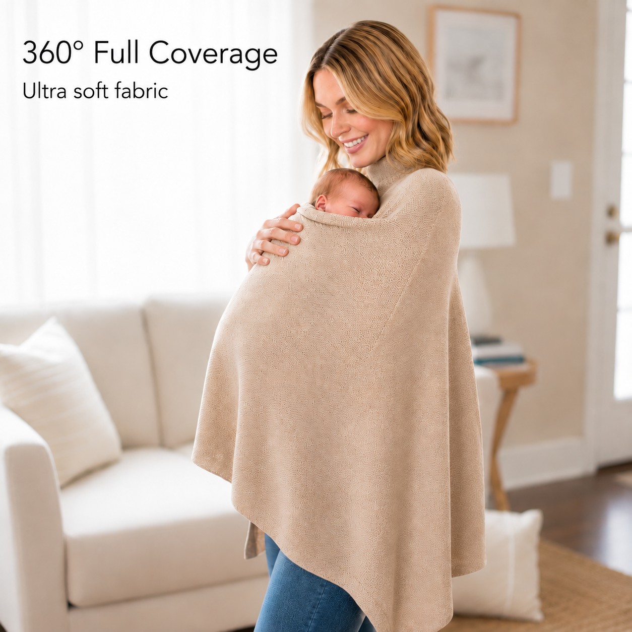 Warm Beige Poncho - Soft lightweight & breathable