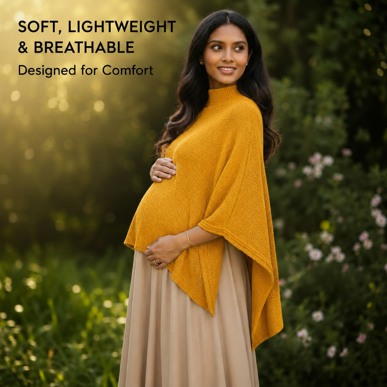 Warm Mustard Poncho - Soft lightweight & breathable