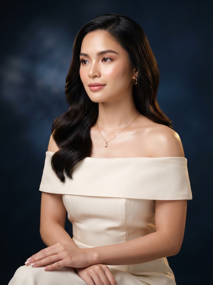 A radiant woman with glowing skin and glossy hair, representing the Luna Glow beauty experience