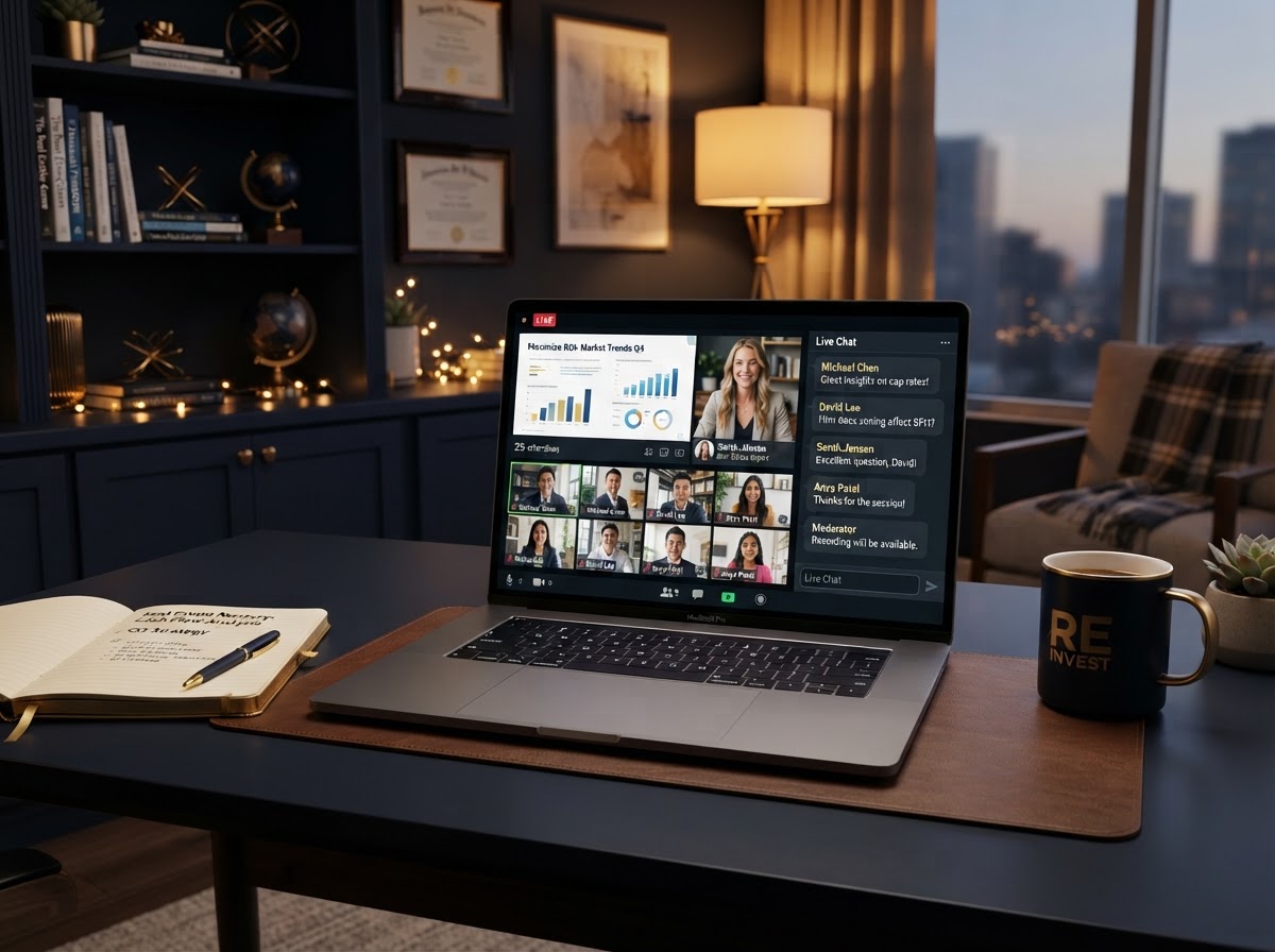 PCFFL Private Investor Community virtual Live Room on a laptop