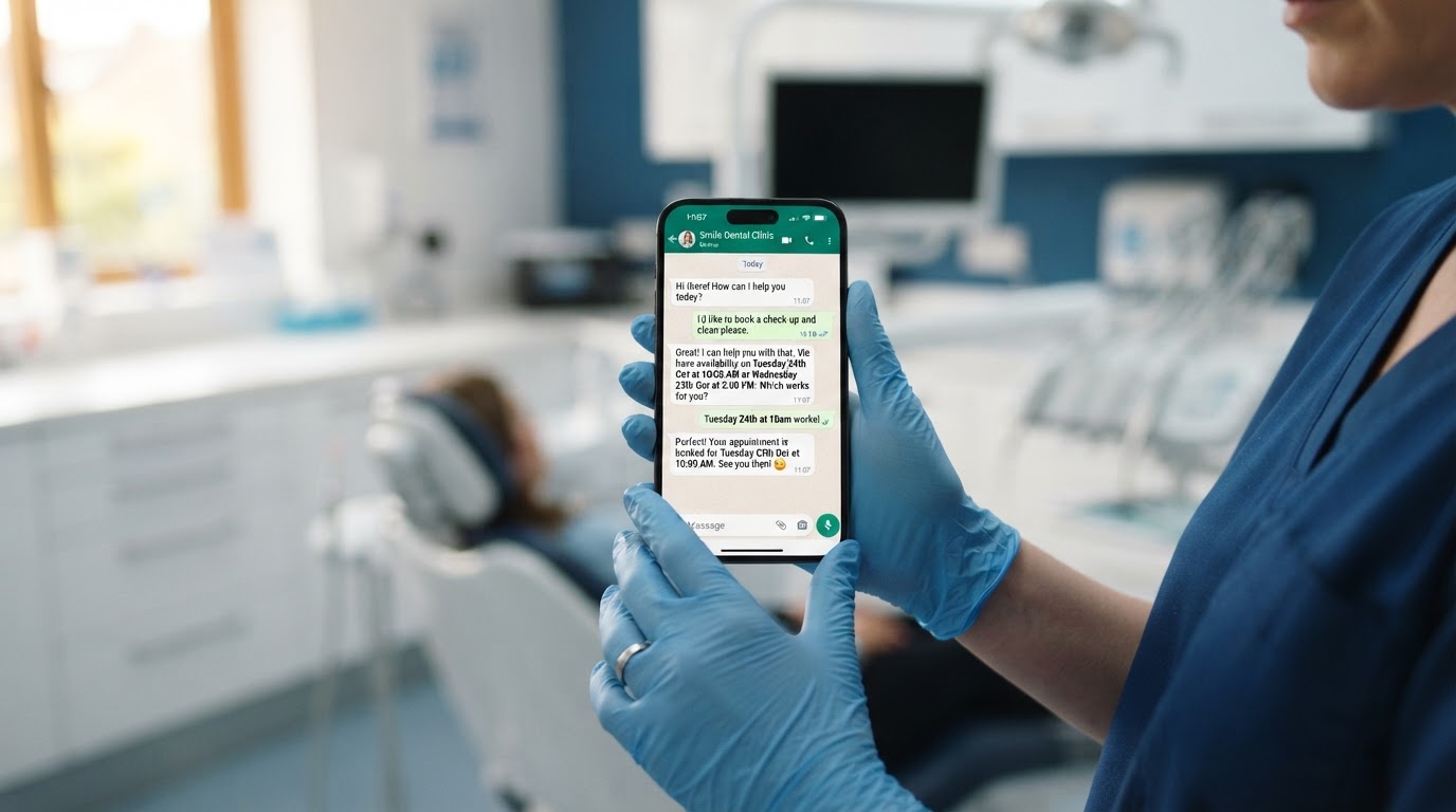 Conversación automatizada por WhatsApp reservando una cita dental en menos de 2 minutos