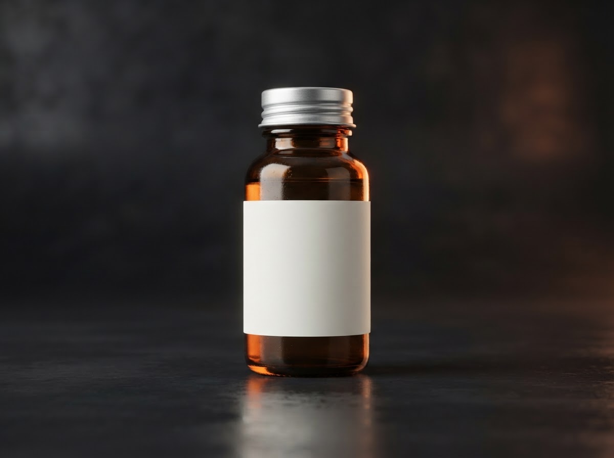 Illustrative men's health treatment vial.