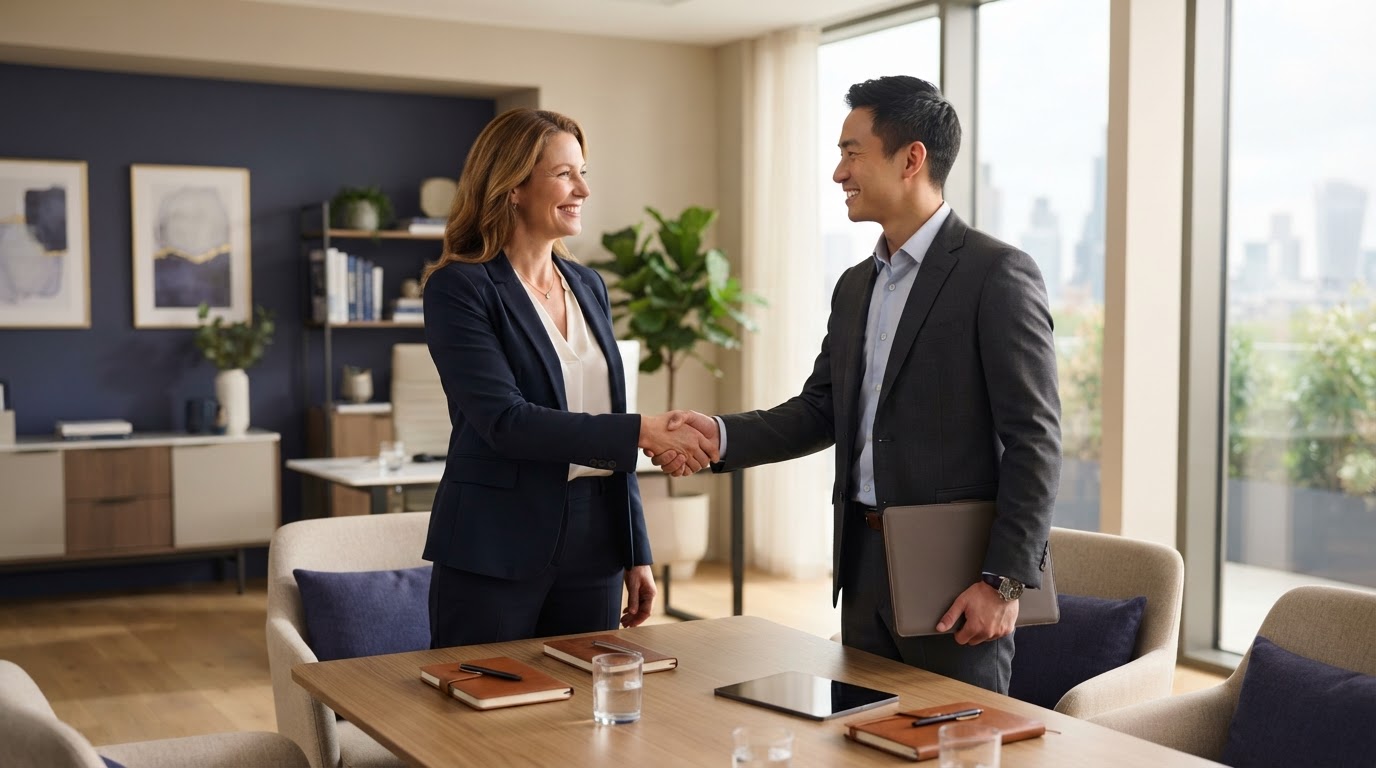 Acuerdo profesional entre empresa y cliente tras elegir un plan
