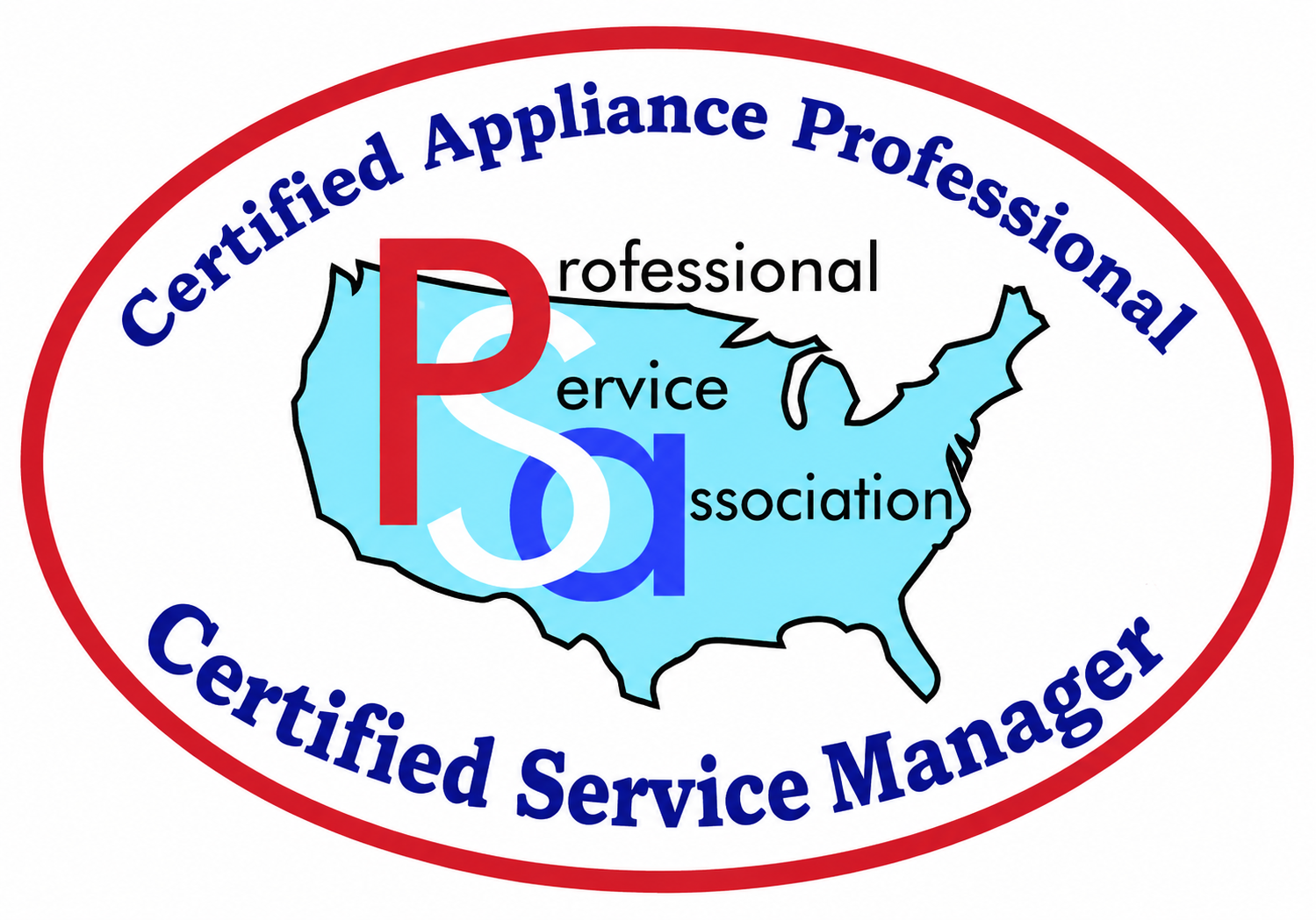 Professional Service Association Certified Appliance Professional Certified Service Manager badge