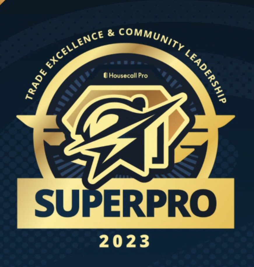 Housecall Pro Superpro 2023 Trade Excellence and Community Leadership badge