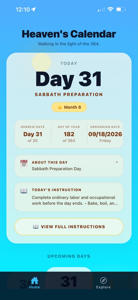 Heaven's Calendar Day 31 - Sabbath Preparation