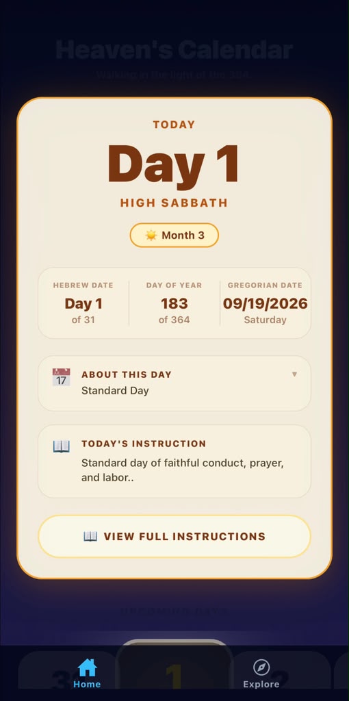 Heaven's Calendar Day 1 - High Sabbath