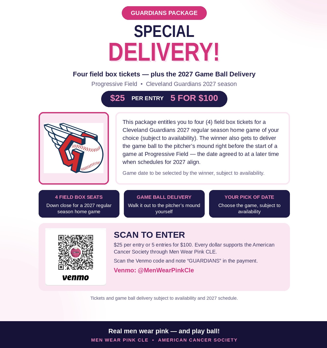 Guardians Special Delivery giveaway graphic — Cleveland Guardians game ball delivery