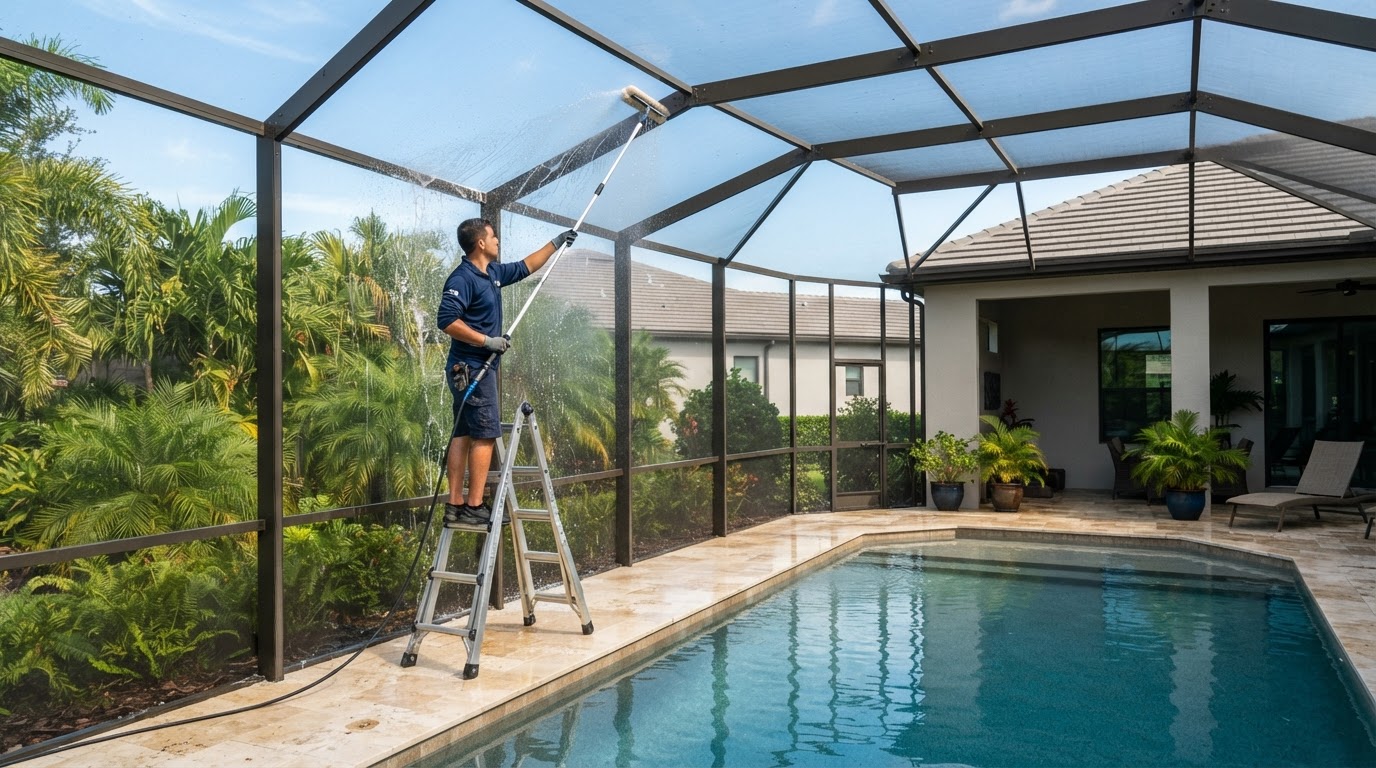 Pool cage and screen enclosure cleaning serving Palm Coast, Florida
