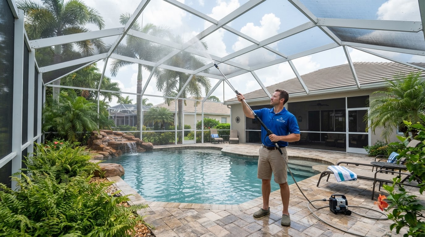 Professional pool cage and screen enclosure cleaning serving DeBary, Florida