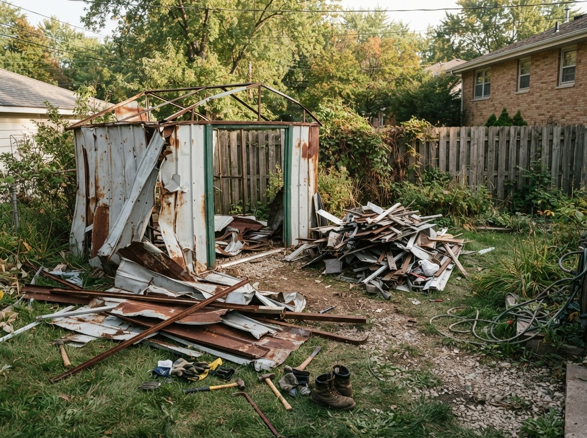 Old shed removal project near Fond Du Lac Wisconsin