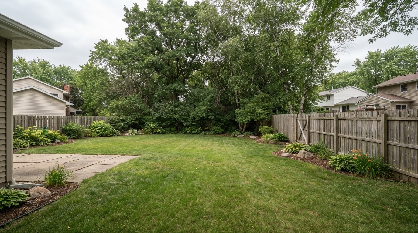 Same backyard after shed demolition and removal in Fond Du Lac Wisconsin