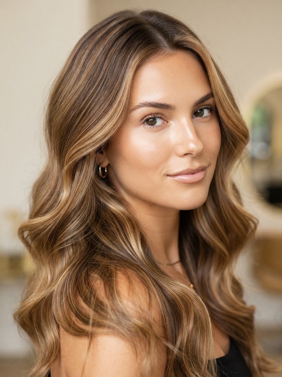 A close-up of balayage hair color result