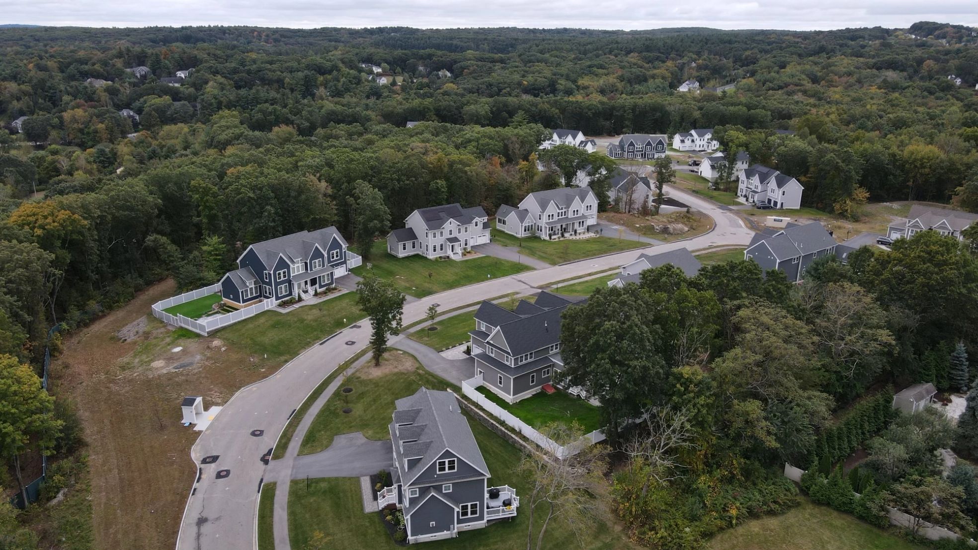 Aerial view of a Meadowline residential construction project