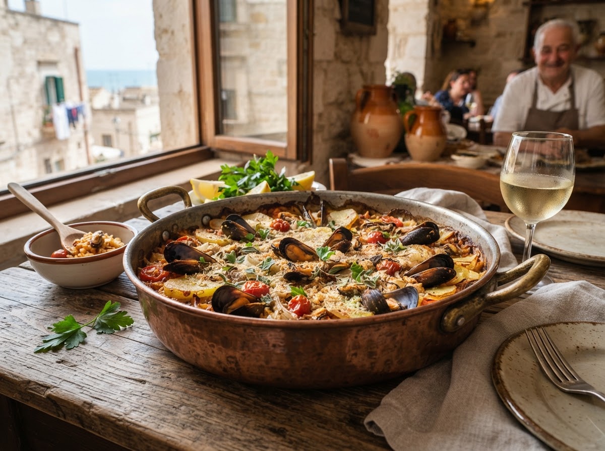Tielle barese: riso patate e cozze