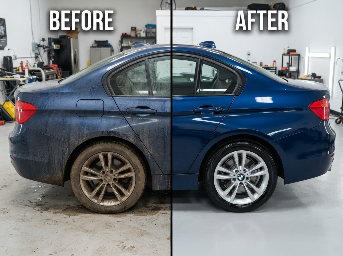 Before and after car detailing transformation