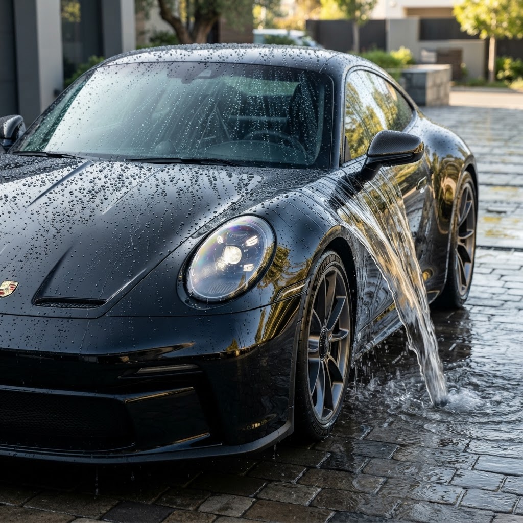 Ceramic coated car with water sheeting off