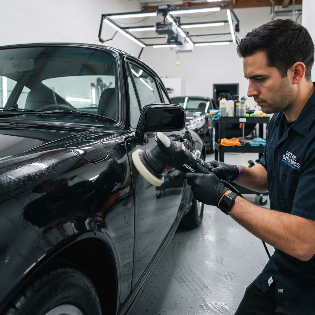Hand polishing car paint with buffer