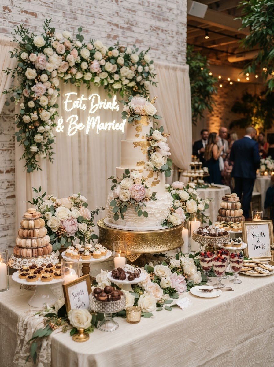 Styled wedding cake table