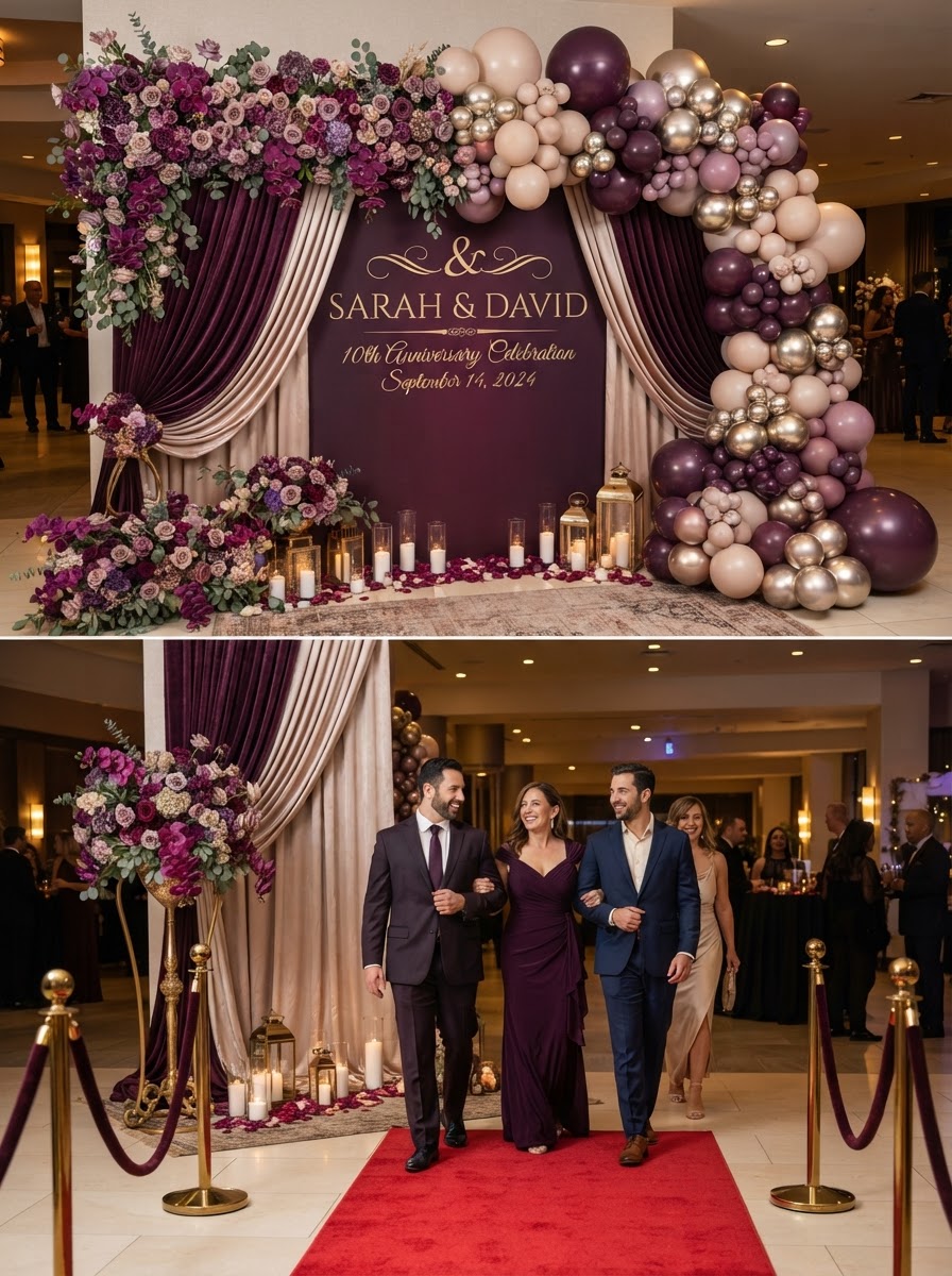 Custom draped floral backdrop