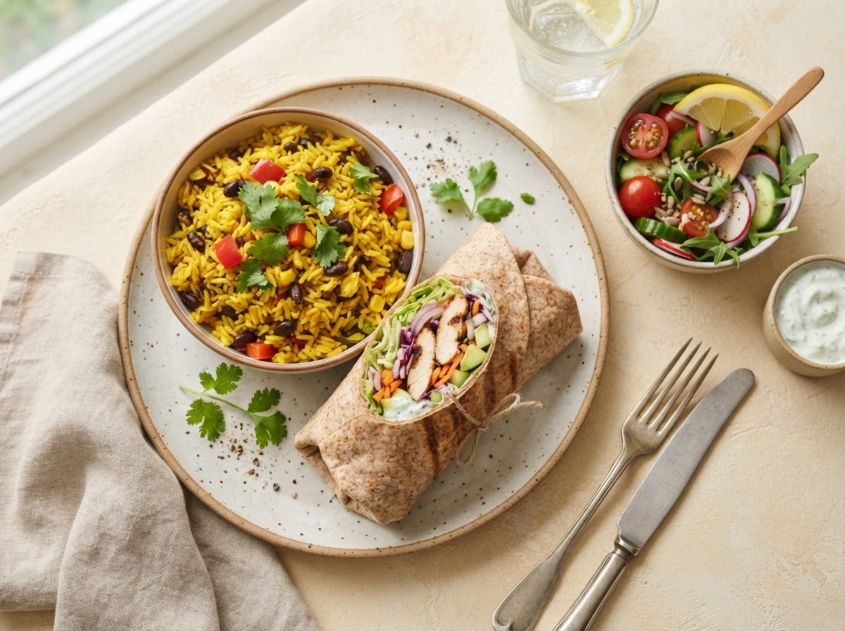 High-protein chicken wrap