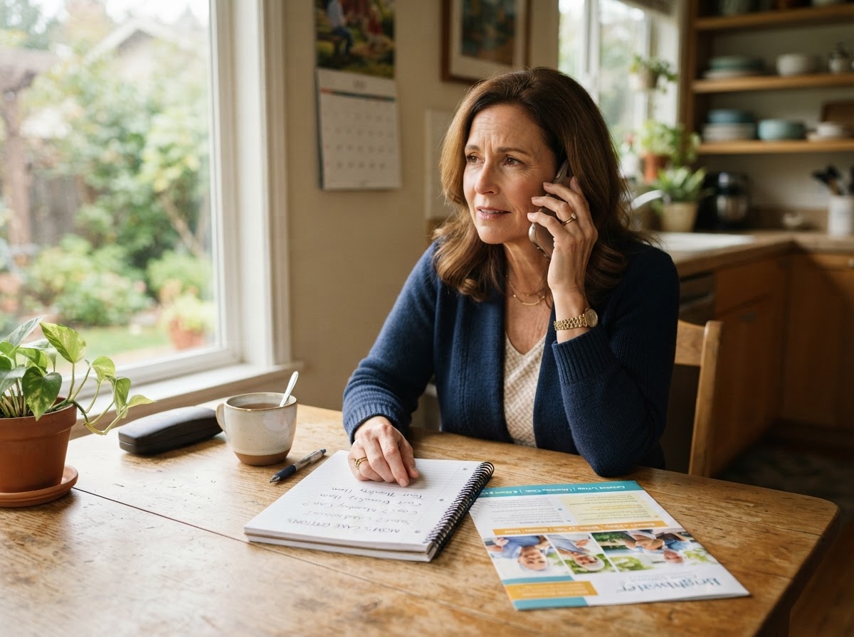 A woman in her fifties calling on behalf of her mother about senior living options