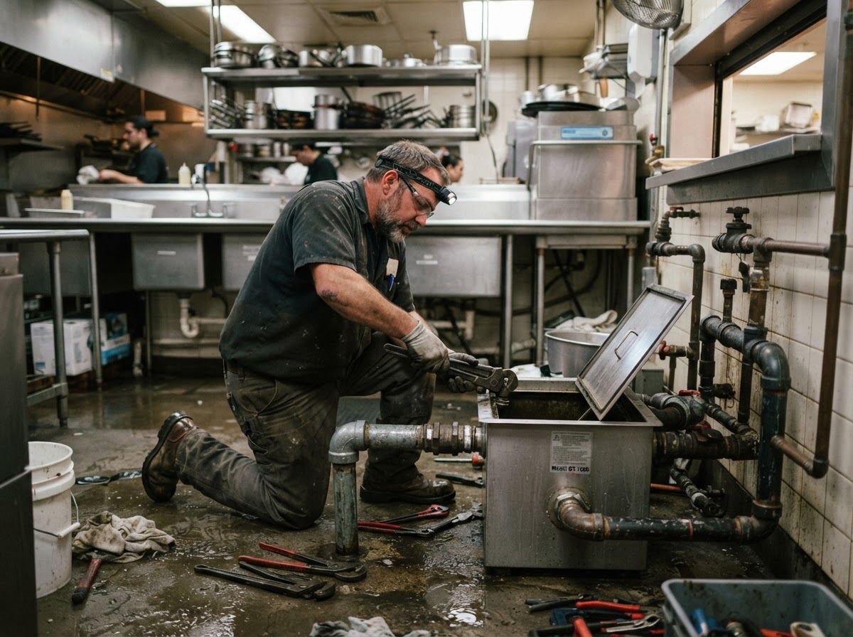 Representative commercial plumbing service work in a commercial property