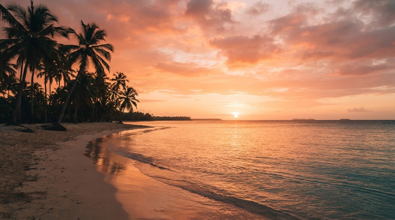 Golden sunset over the Caribbean beach in Punta Cana