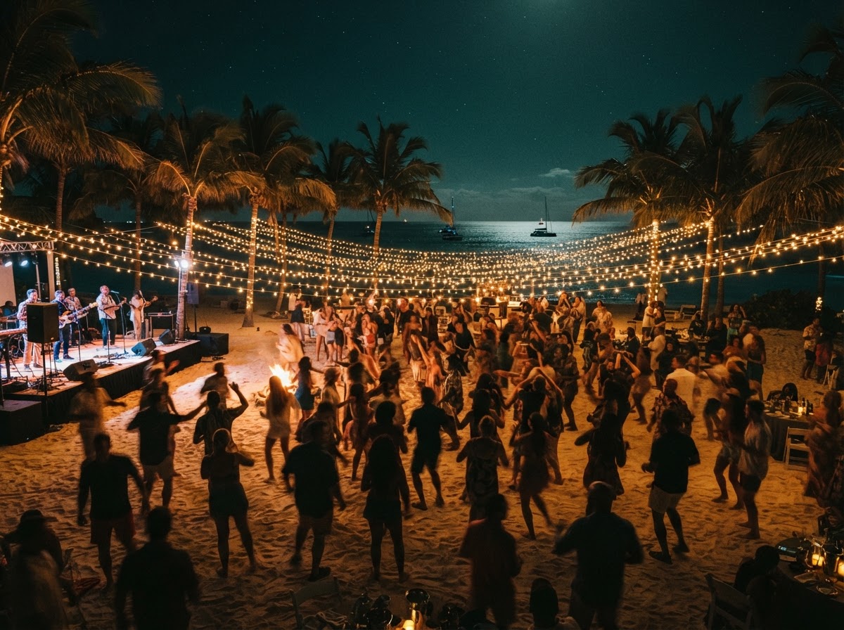 Beach party at night