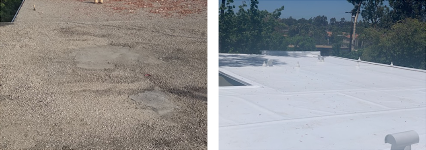 Before and after flat roofing replacement in La Mesa, CA by Bernal Builders