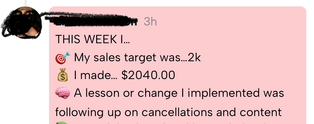 Exceeded weekly sales target · $2,040 made
