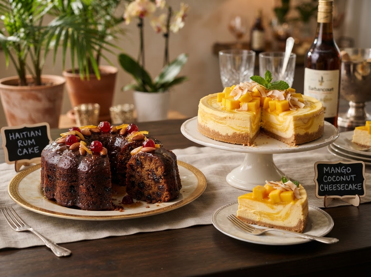 Manjé desserts including rum cake and cheesecake