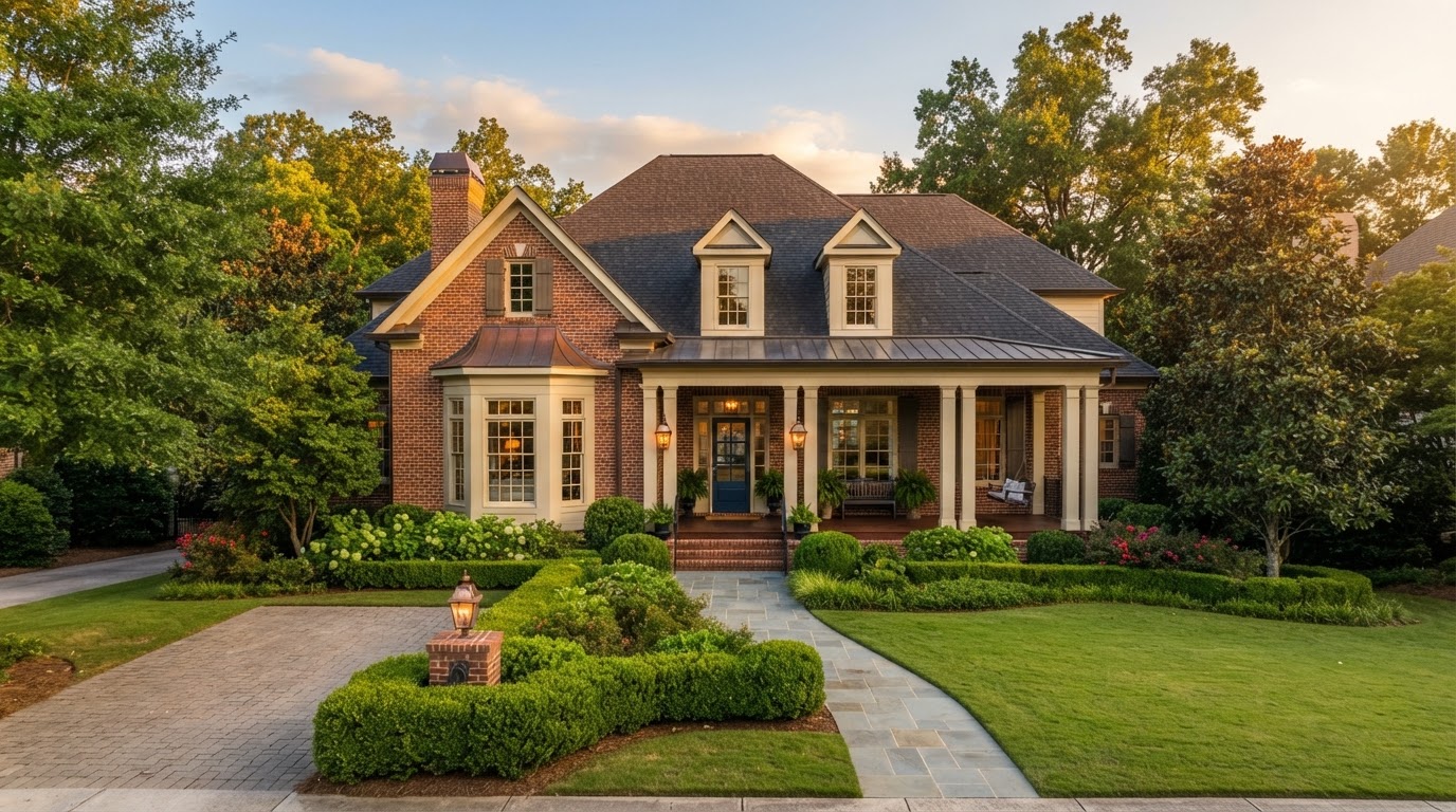 Elegant Atlanta residential home at golden hour