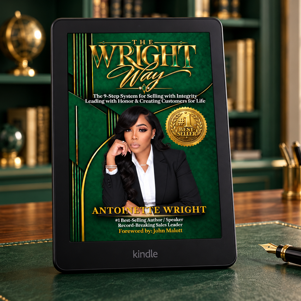 The Wright Way book on Amazon Kindle e-reader on an executive desk