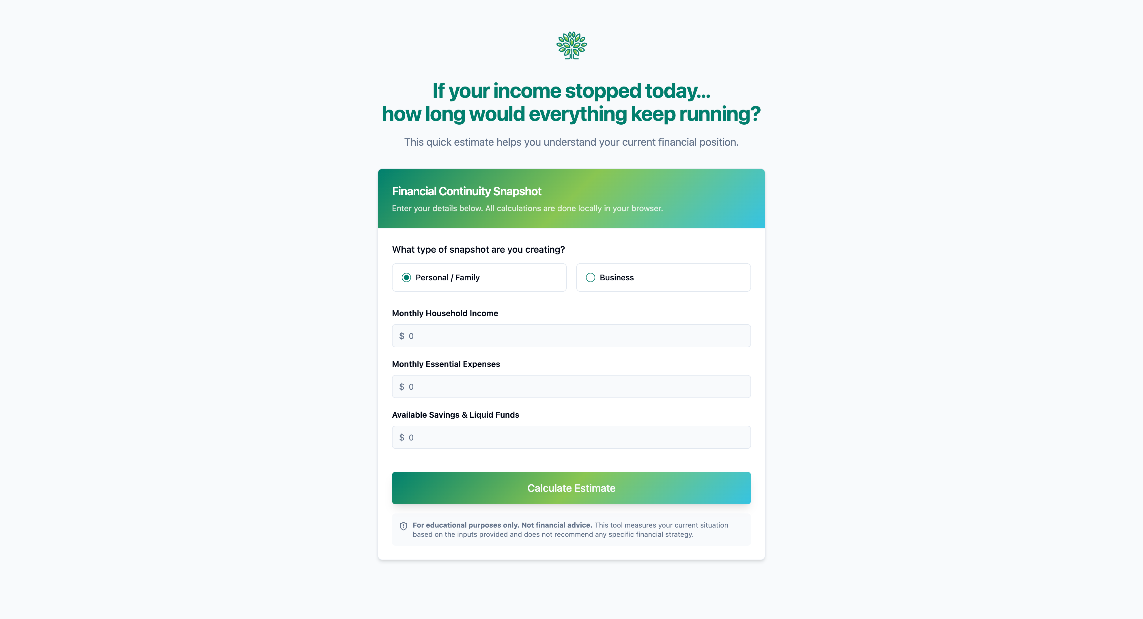 Financial Continuity Input Screen