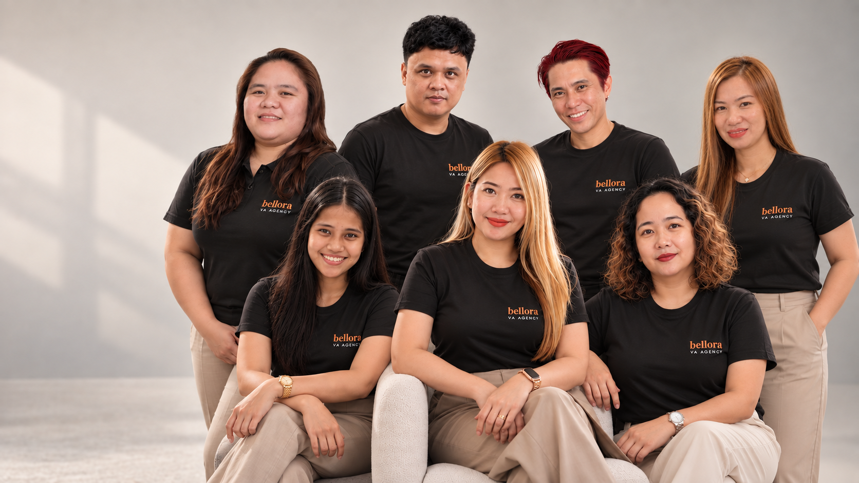 Bellora virtual assistant agency team in matching branded shirts