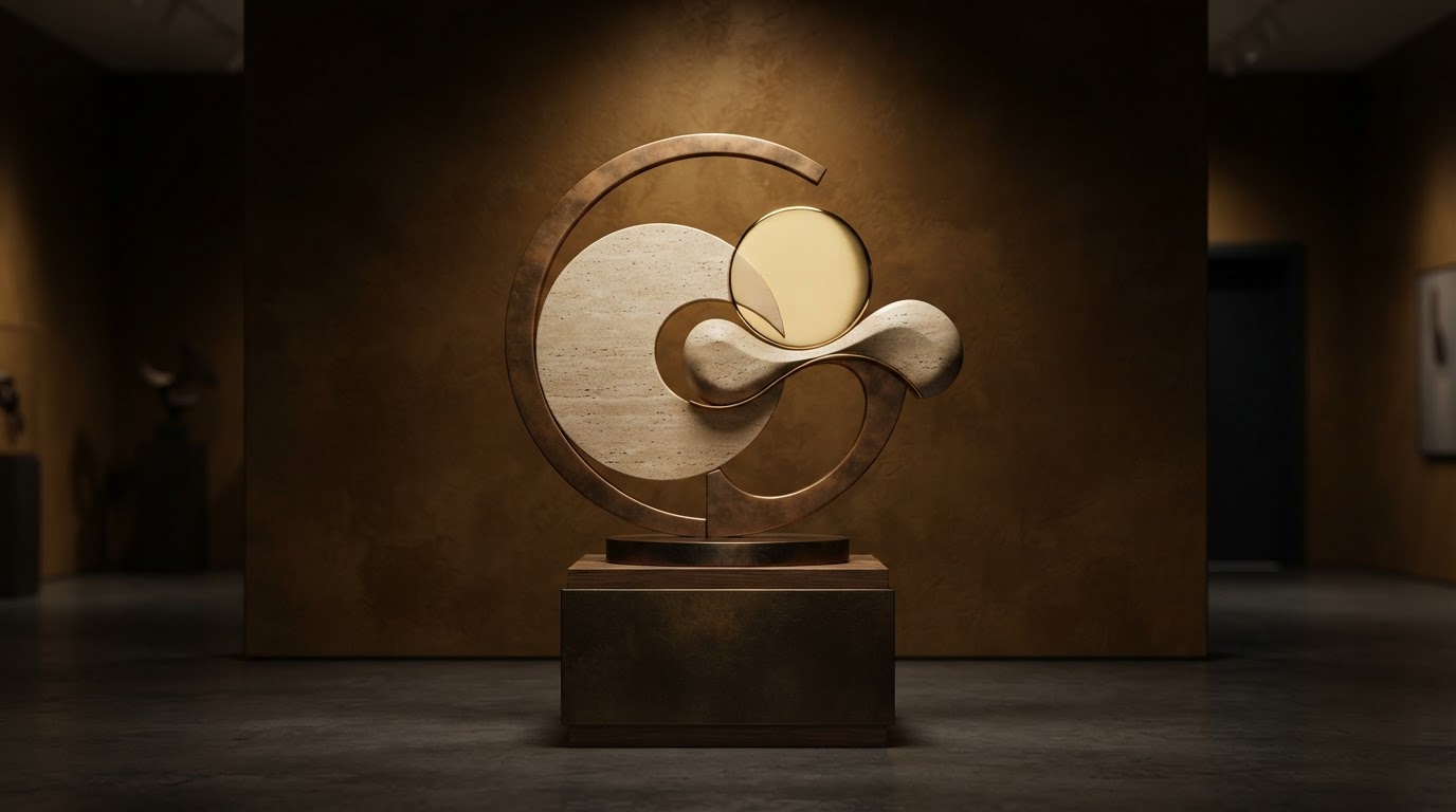 Escultura conceptual de equilibrio y conexión
