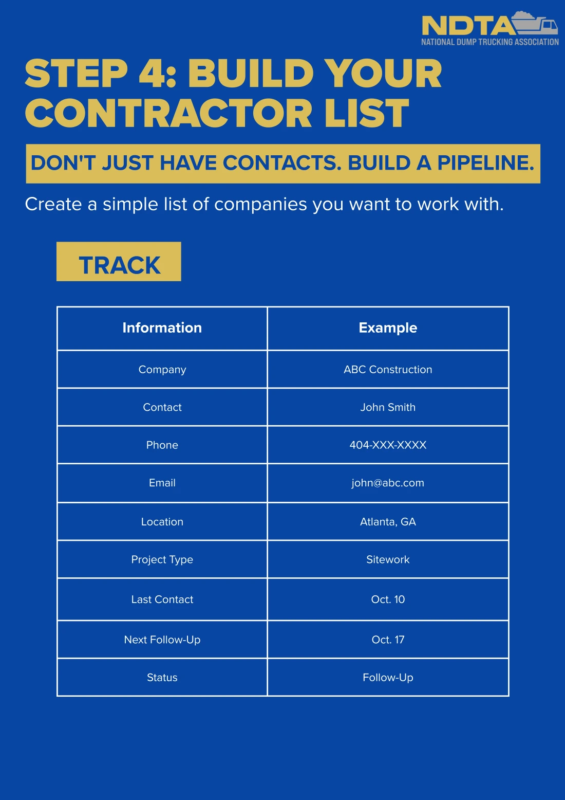 Step 4: Build Your Contractor List — contractor pipeline tracking table