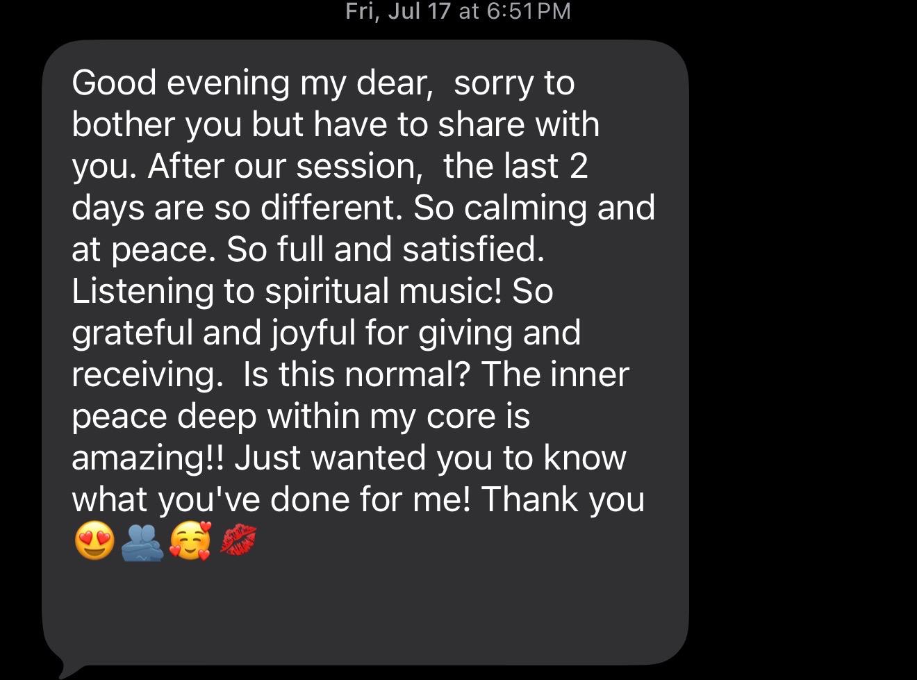 Screenshot of review from Private Session Client
