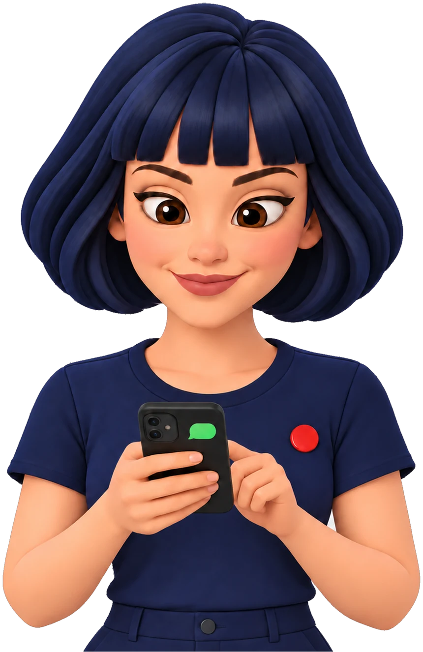 Ellie holding a phone, typing a reply