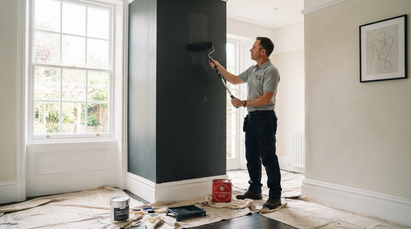 Murphy & Co painter decorating an interior wall in Wakefield