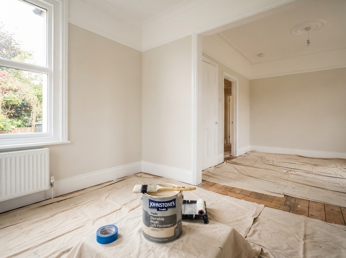 Interior painting with clean cutting-in along the ceiling line