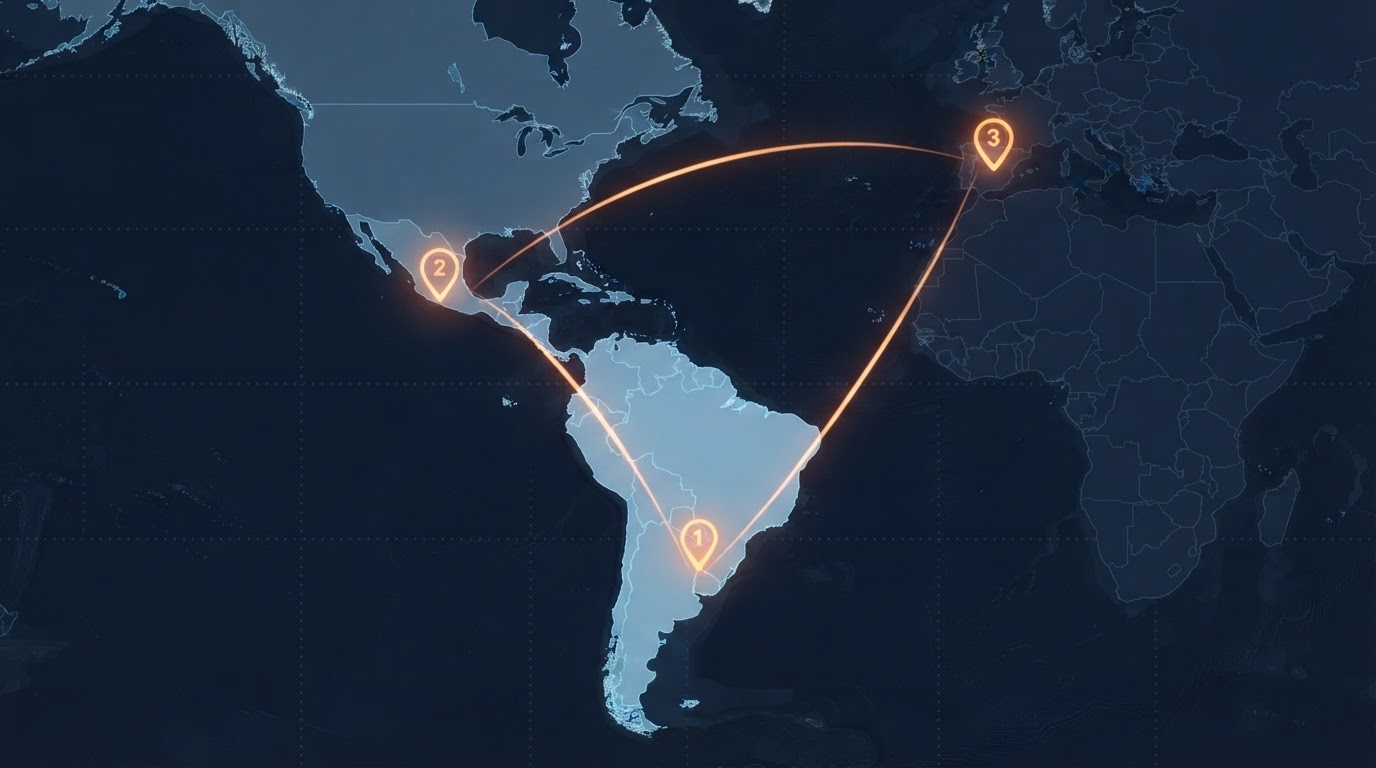 Mapa de presencia internacional de EFISAT+ en Argentina, México y España