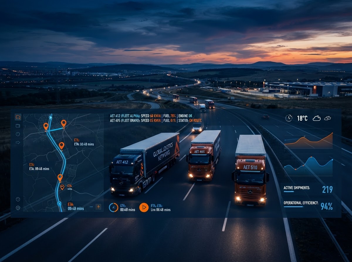 Flota de camiones de transporte de carga gestionada con la plataforma EFISAT+