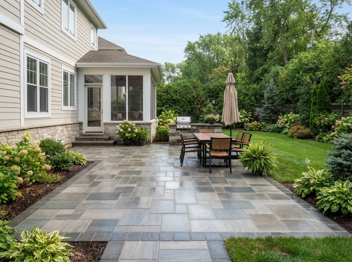 Clean stone paver patio washed by Pink Lizard