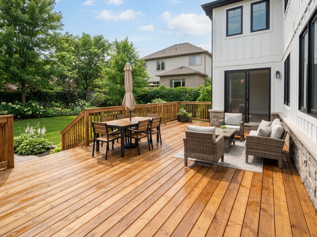 Freshly cleaned wooden deck by Pink Lizard