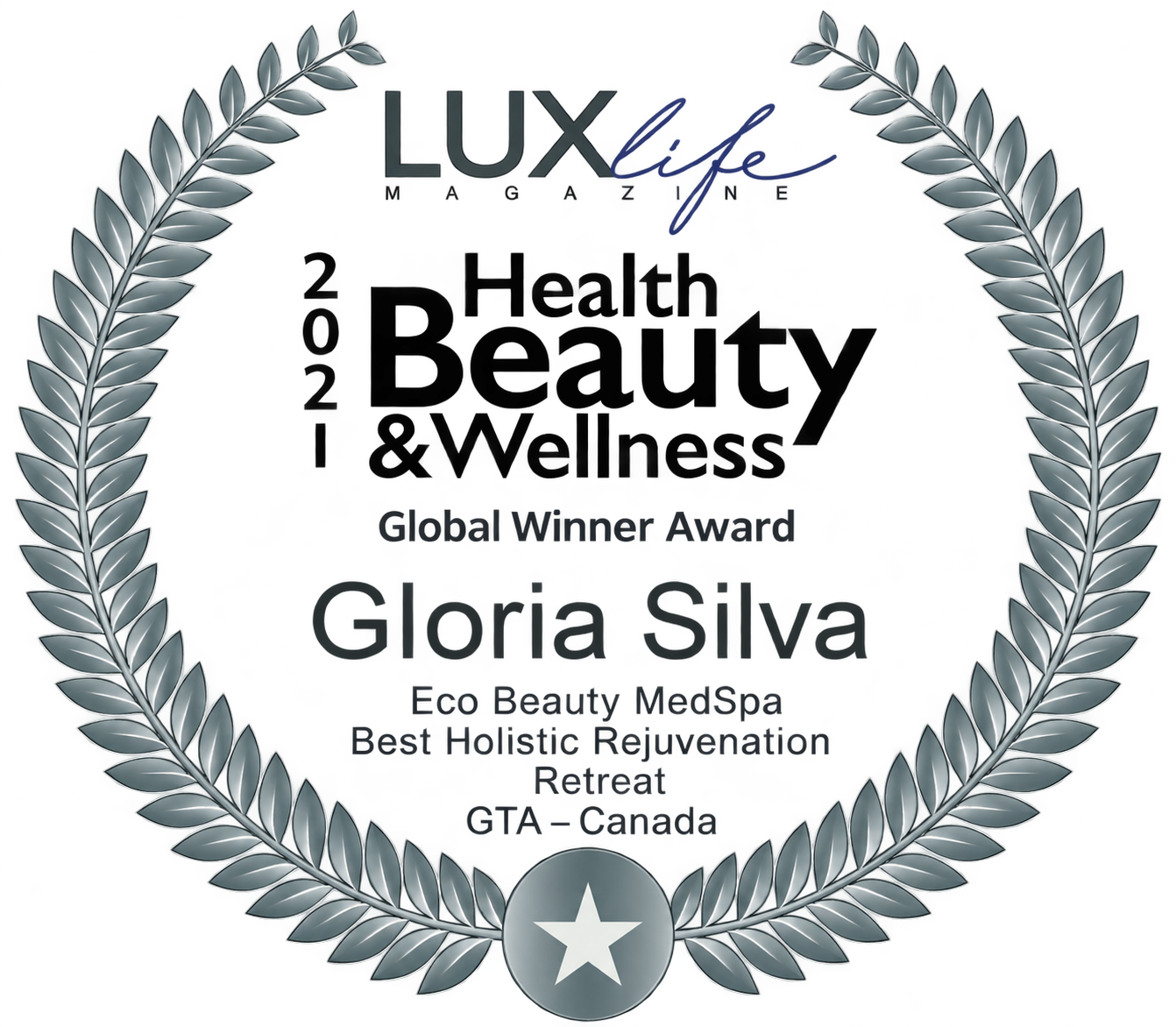 LuxLife Health, Beauty & Wellness Awards 2021 — Global Winner wreath emblem