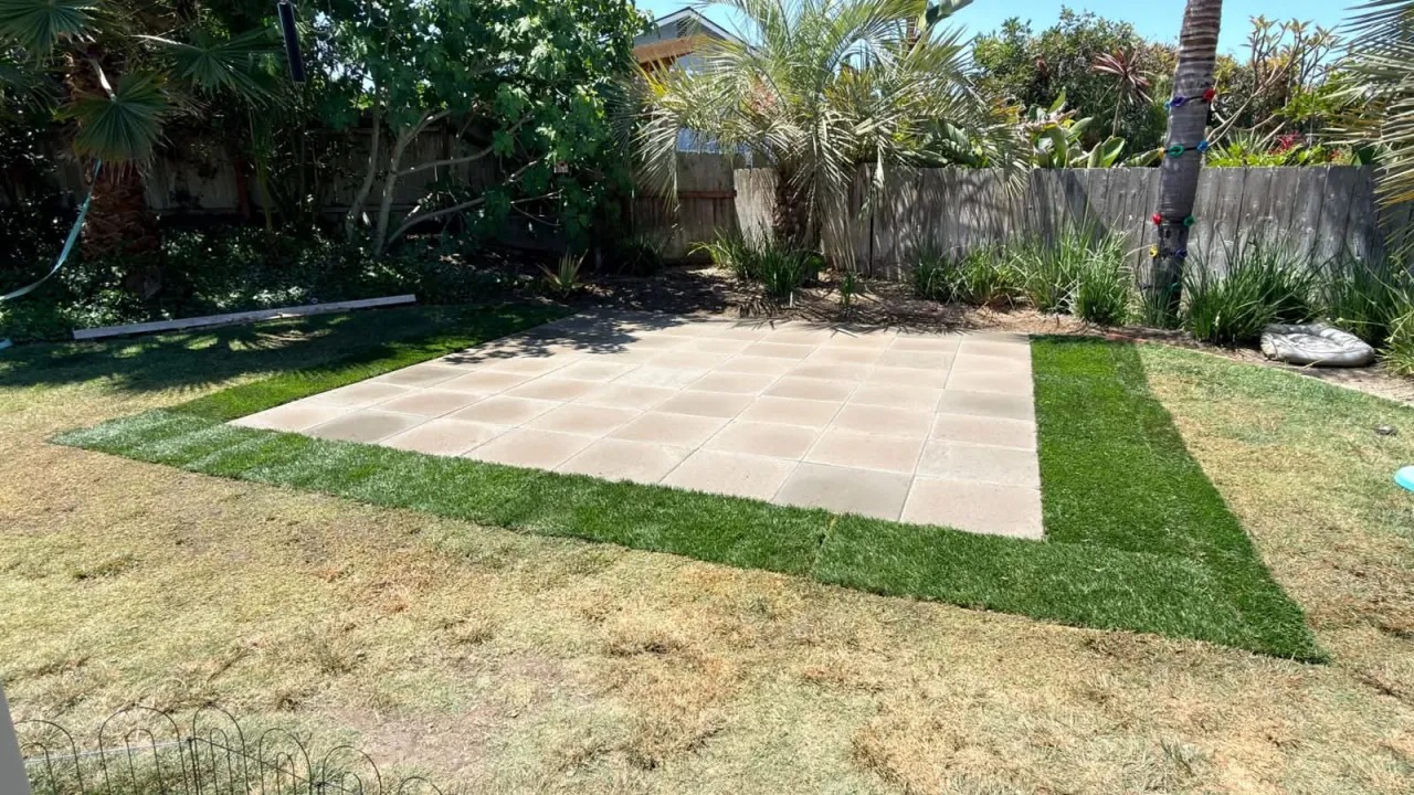 Stone Tile Patio & Tropical Landscape