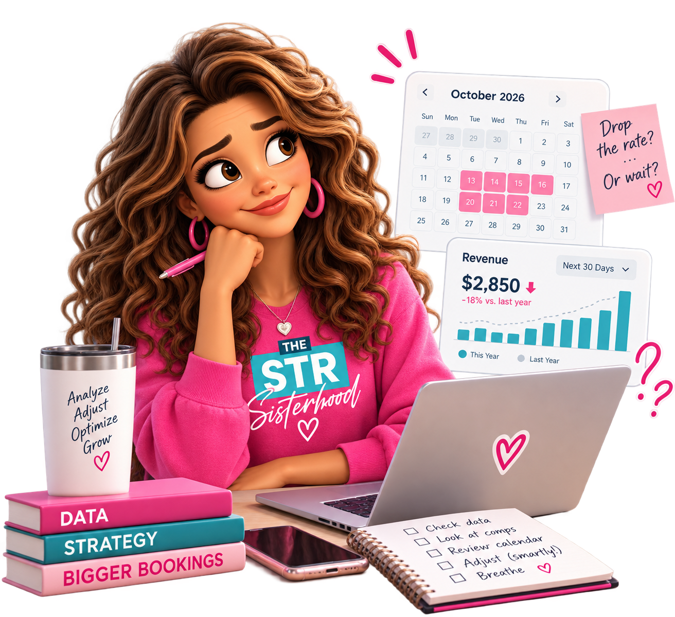 Stressed host analyzing calendar with price drops